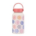 650ml stainless steel vacuum water bottle with colorful macaron smiley face prints - Ivory Colorful Smiley
