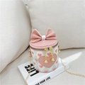 Cute pink and blue checkered heart bucket bag for girls with gold chain and bow - Pink