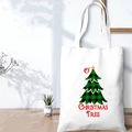White canvas Christmas tote bag with green buffalo plaid tree and star design - SD-A-14/Green Black Plaid Tree