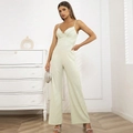 Elegante mouwloze jumpsuit met open rug en wijde pijpen in een beige kleur - XS / Bleekgroen