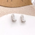 Minimalist silver L-shaped letter earrings in polished copper with 18K white gold plating - Silver Letter L