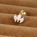 Macro shot of gold marquise zircon ear stud with a secure threaded screw back ball - Gold (Y20424)