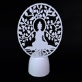 White laser-cut LED night light featuring Buddha meditating under a Bodhi tree decoration - White - Buddha