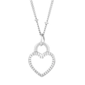 Silver hollow heart pendant necklace with beaded chain and radial textured details - Hollowed Notched Heart Style (KN235274-Z)