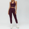 Ensemble de yoga sans couture violet foncé avec brassière dos nu et legging taille haute - S / Haut Et Bas / Ensemble deux pièces (Soutien-gorge + Pantalon) / Rouge prune