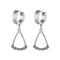 Pendientes de aro vintage de acero inoxidable plateado con colgante de pluma grabado - Patrón de Triángulo (Pieza Individual)