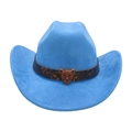Cappello da cowboy blu acceso in pelle scamosciata con fibbia a testa di leopardo - Blu (Cintura Testa di Leopardo)