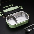 Green and black insulated 304 stainless steel lunch box with two compartments and utensils - Green 2-Compartment 1L (No Cutlery)