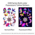Luminous OHB-013 butterfly and floral temporary tattoo with UV glow effect - Fluorescent OHB-013
