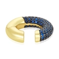 Luxurious C-shaped ear cuff featuring polished gold finish and sparkling blue pavé zircons - Gold-Blue Zirconia