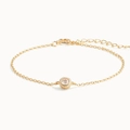Minimalist S925 sterling silver gold bracelet with a single round sparkling gemstone - Gold
