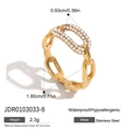 Gold plated stainless steel chain ring with oval crystal micro-pave setting - US 8 / Gold
