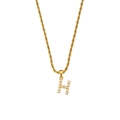 Gold twist chain necklace featuring a letter H pendant with small pearl inlays - Letter H