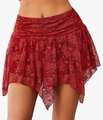 Mini-jupe rouge en dentelle à volants avec ourlet asymétrique et détails en crochet - S / Bordeaux