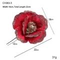 Red velvet artificial Magnolia Christmas flower with gold glitter edges, 18cm width - Red