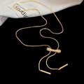 Detail of 18k gold plated snake chain necklace with cubic zirconia slider clasp - Adjustable Slider Style (HN10519) / Gold