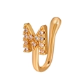 Golden non-piercing U-shaped nose clip with letter M design and paved zircon stones - Gold Letter M (A-619)