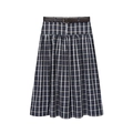 Classic plaid midi skirt in dark blue and white with a brown leather belt included - XS / Plaid