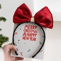 Serre-tête festif avec nœud en velours rouge de Noël présenté sur carte décorative - No.8 Nœud Rouge Brillant