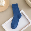 Thick warm winter thermal crew socks in blue cotton knit with ribbed cuffs design - Size 35-41 / Blue