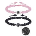 Projection bead bracelets set with 100 languages I Love You text for couples - Matte Stone + Rose Quartz