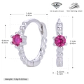 Detailed size parameters and macro view of 925 sterling silver earrings with purple zircon - 925 Silver / Platinum Color (Red)