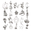 Set of 18 antique silver cat and paw alloy charms for DIY jewelry making - Mixed 20pcs Antique Silver Cat Series (20.5g)