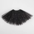 Jupe tutu noire avec sequins étoiles argentées et taille élastique pour déguisement - Jupe en Maille à Paillettes Étoilées Noire
