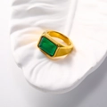 Minimalist 18k gold plated stainless steel ring with a green square gemstone - Gold Green Zirconia