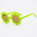 Neon green flower-shaped children's sunglasses with round brown lenses for kids - Grass Green Frame Brown Lens