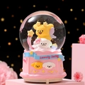 Pink Capybara music box crystal ball with yellow puppy holding star staff and lovely baby text - 514-Pink/Prone