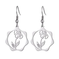 Silver hollow flower drop earrings in stainless steel with elegant ear hook design - Steel Color Iris