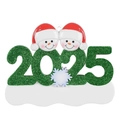 Family of 2 snowman resin Christmas ornament with 2025 glitter green numbers and DIY base - 2 Snowmen Heads
