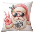 Deko-Kissenbezug mit rosa Weihnachtsmann und stay MERRY & BRIGHT Aufdruck - Sonnenbrille Weihnachtsmann (TQDS88-2)