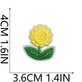 Embroidered flower patch with yellow petals and green leaves, 4x3.6cm size dimensions - No.23 (Yellow Flower White Base)