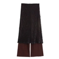 Elegant brown wide-leg trousers featuring a unique black lace skirt overlay design - S / Chestnut