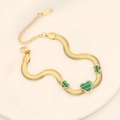 Bracciale a catena serpente dorata con pendenti a cuore a righe verdi e moschettone - Stile Catena a Serpente Dorata Cuore Verde (2#爱心)