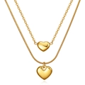 Collana a doppio strato dorata con pendenti a cuore liscio e catena a serpente - Oro