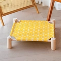 Elevated pet hammock made of solid wood and yellow canvas with geometric triangles - Yellow Check