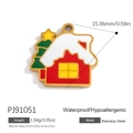 Christmas Santa house enamel pendant charm in 18K gold plated stainless steel - Red House White Snow (PJ91051)