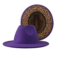 Cappello Fedora viola in lana con tesa larga e interno con motivo leopardato alla moda - Adulto 56-60cm / Viola (Interno Leopardato)
