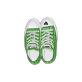 Pair of green canvas sneaker enamel pins with white laces and heart detail on white background - Green Sneakers Style (QHXZ025)