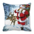 Merry Christmas peach skin pillow cover with Santa Claus and reindeer forest illustration - Santa with Gift Bag