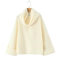 Pull en maille crème ample avec large col roulé et texture côtelée pour femmes - Taille unique / crème