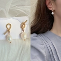 Elegant gold twist earrings with white baroque freshwater pearls shown on model and card - 4# Golden Twist Baroque Irregular Pearl (Silver Needle)