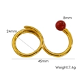 Anello doppio dito placcato in oro 14K con perla rossa in stile minimalista - Agata rossa / Rosso