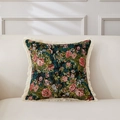 Vintage Kissenbezug mit Blumenmuster und Fransen, ideale Dekoration für das gemütliche Sofa. - 45*45cm (Ohne Kern) / Blumen Schlafen Nie