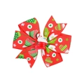 Christmas ribbon bow hair clip with red and green patterns and a small Santa boot - Red Green Stocking Style