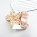 Pink and yellow gradient plumeria flower hair claw set with marbled resin finish - Orange-colored Ink Splatter Pattern (including Card)