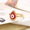 Adjustable golden open ring with colorful enamel devil's eye on vintage background - Red (ZYN-DMR70G-4)